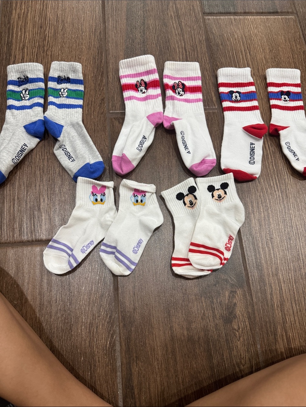 Disney Kids White Crew Socks Set with Blue, Pink, Red & Purple Accents